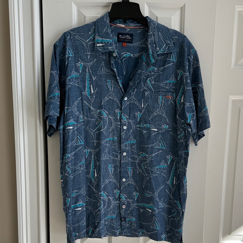 Salt Life Blue and Teal Patterned Men's Shirt